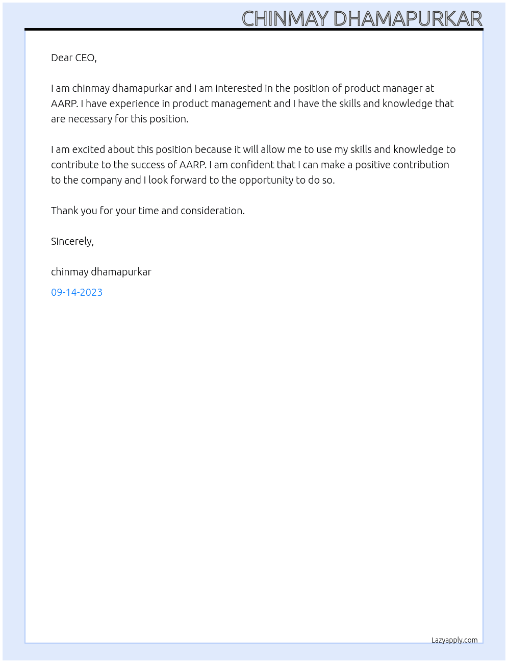 product manager At AARP Cover Letter