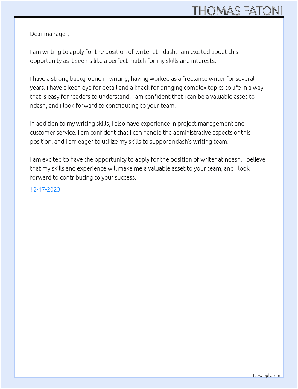 writing At ndash Cover Letter