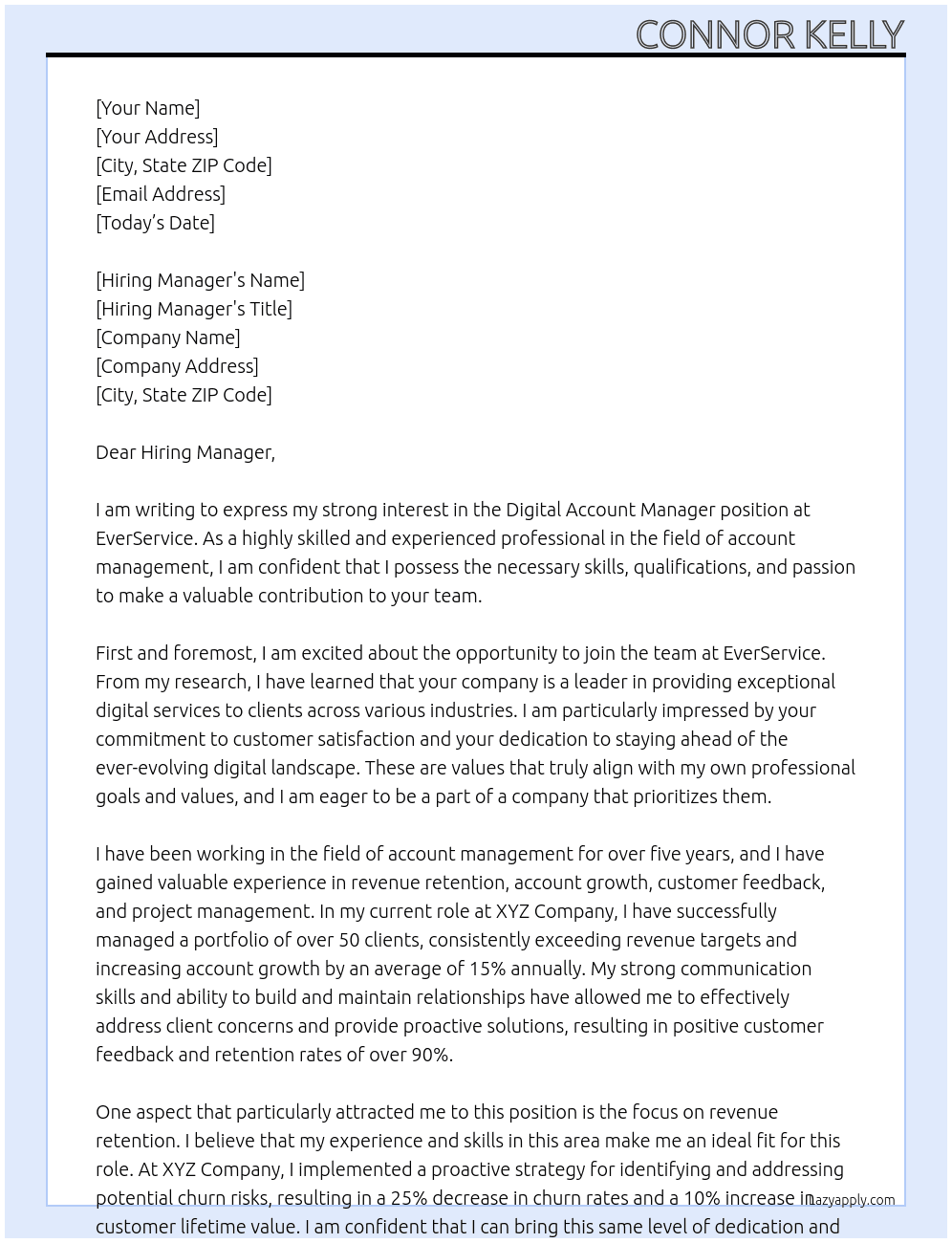 Digital Account Manager At EverService Cover Letter