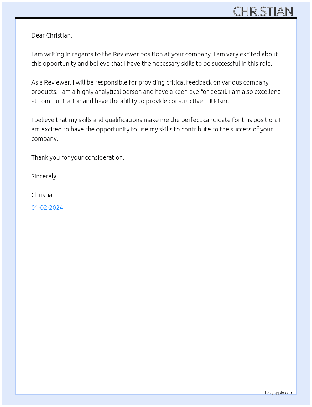 Reviewer At . Cover Letter