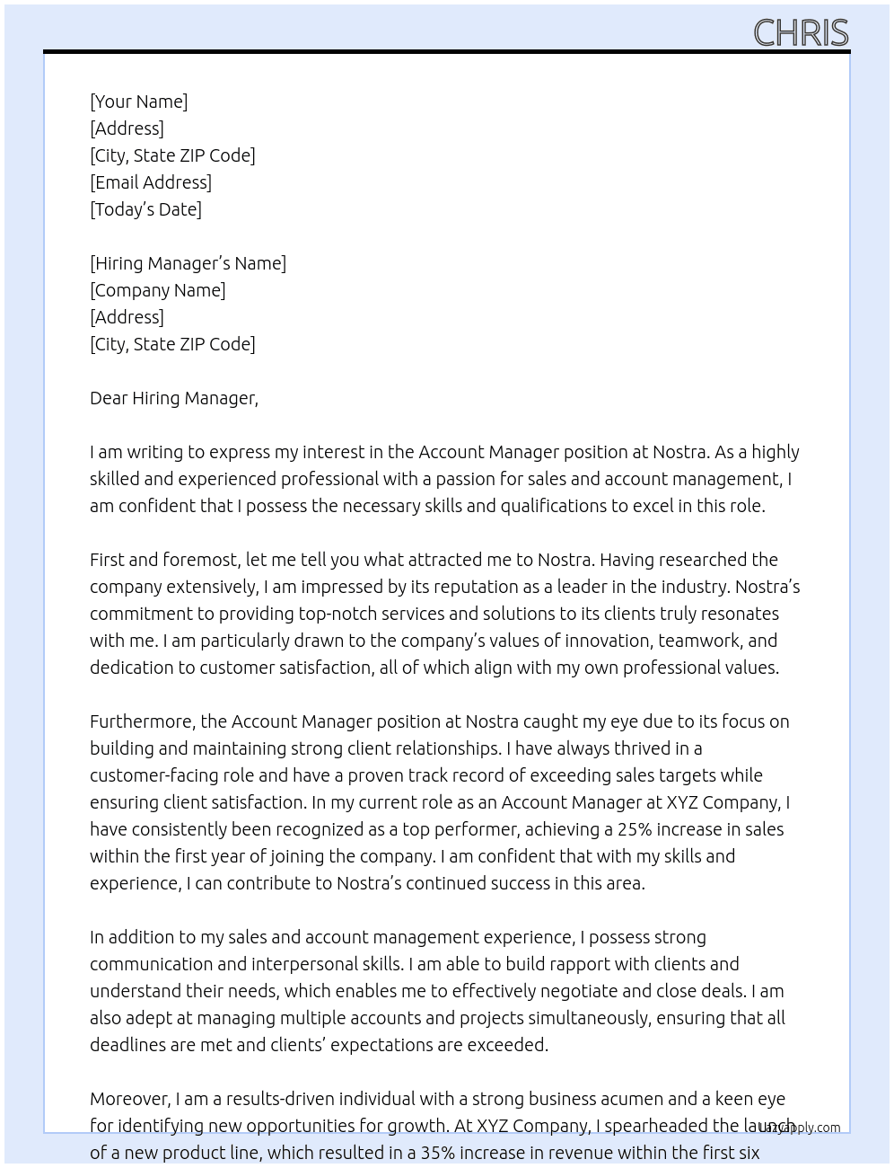 Account Manager At Nostra Cover Letter