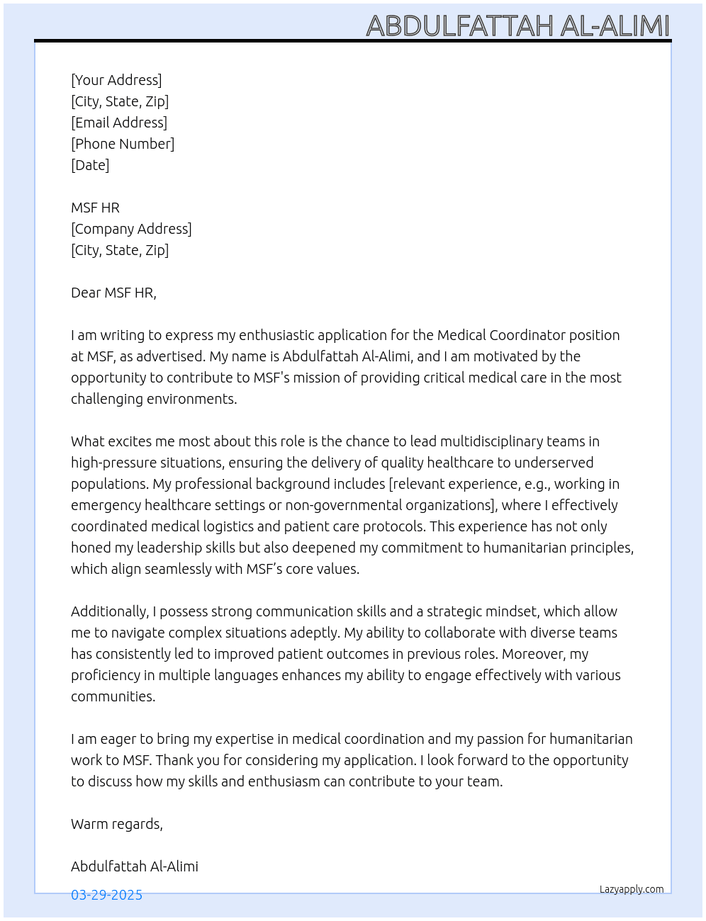 Cover letter for medical coordinator - LazyApply