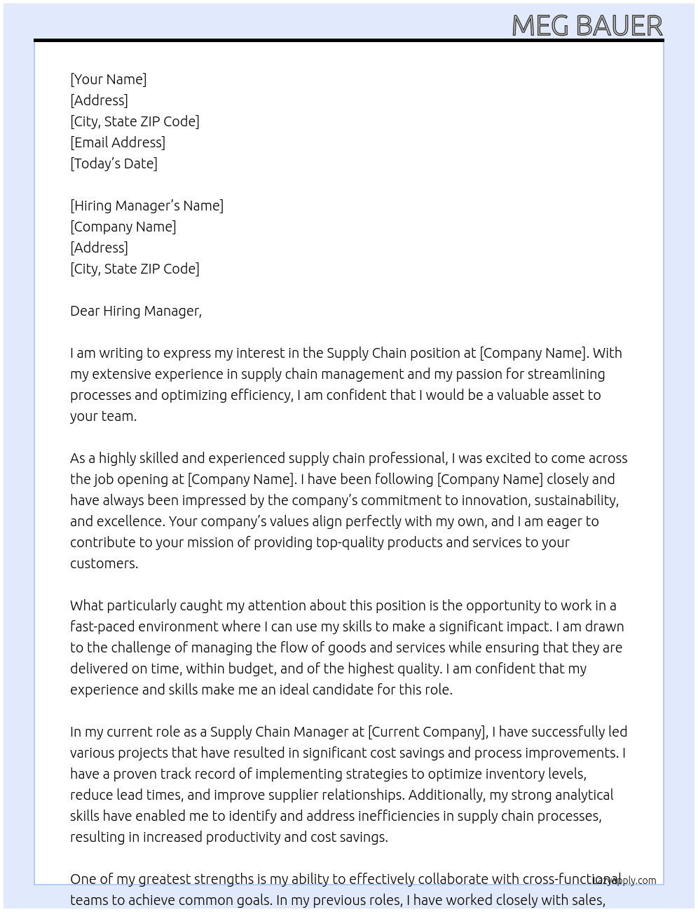 supply chain At TBC Cover Letter