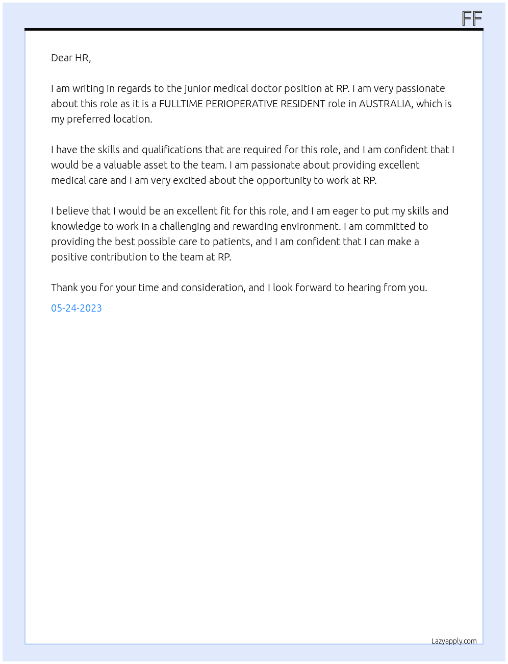 junior medical doctor At RP Cover Letter
