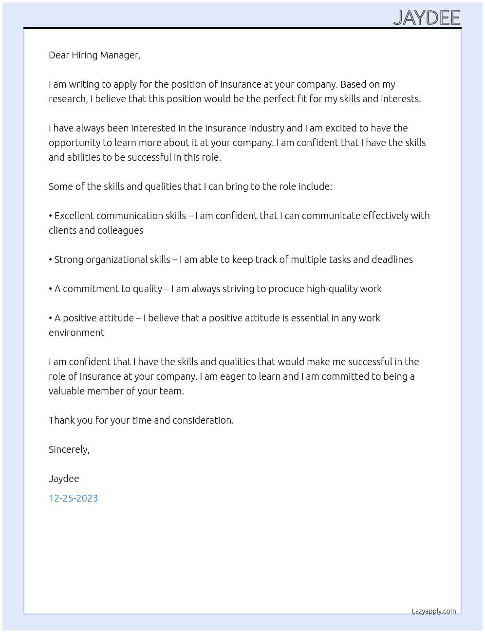 Insurance  At Insurance  Cover Letter
