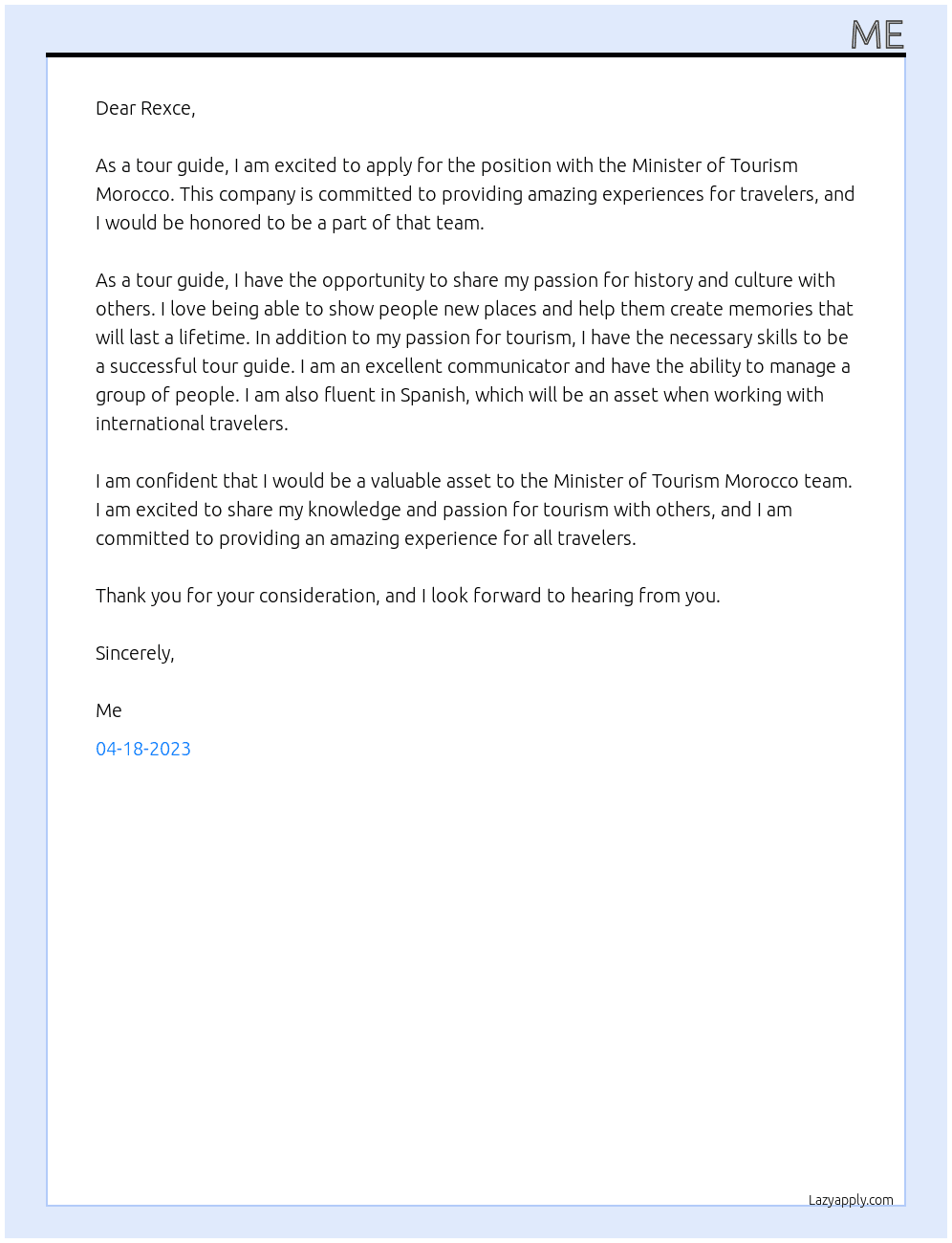 Tour guide  At minister of tourism morocco Cover Letter