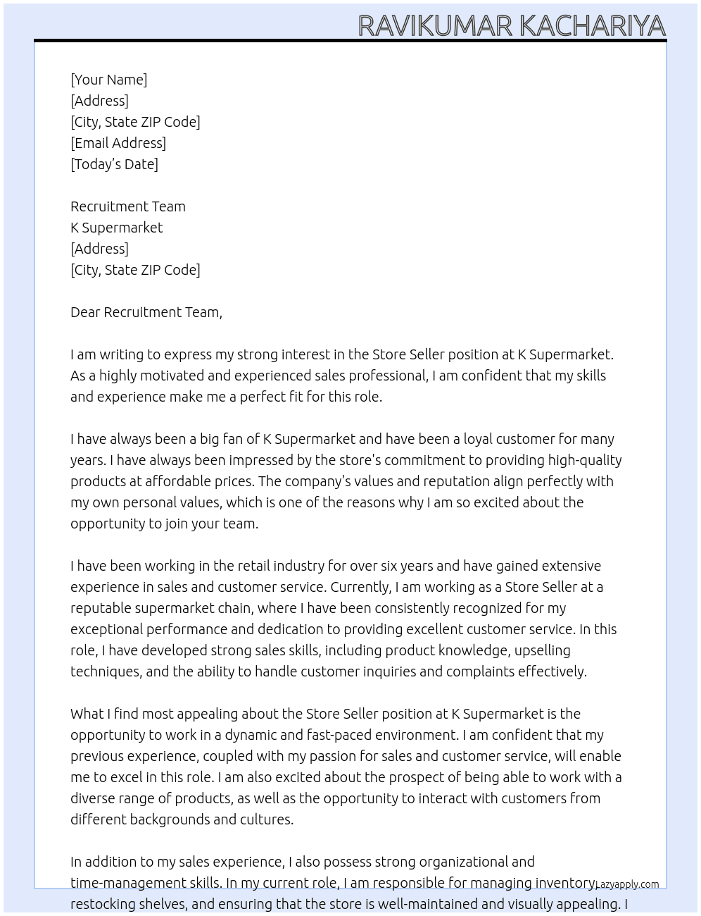 Store Seller At K Supermarket Cover Letter