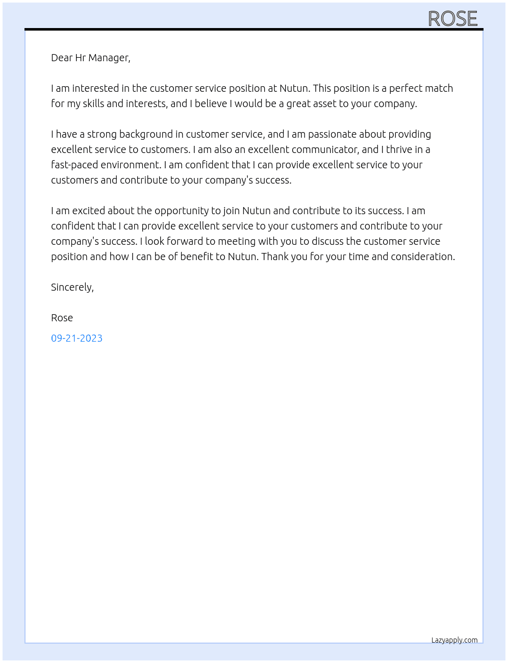Customer Service At Nutun Cover Letter