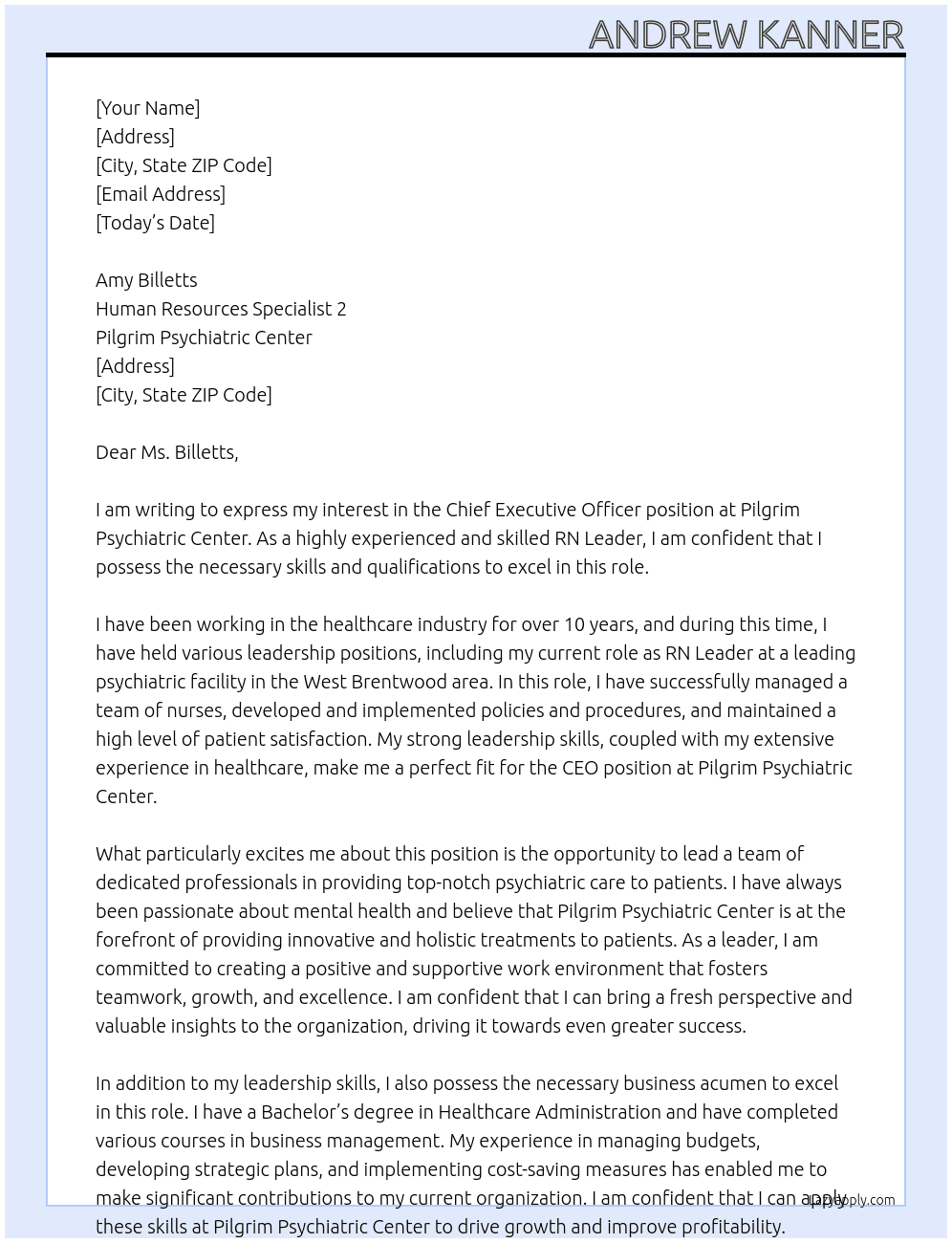 Chief executive officer At Pilgrim Psychiatric Center Cover Letter