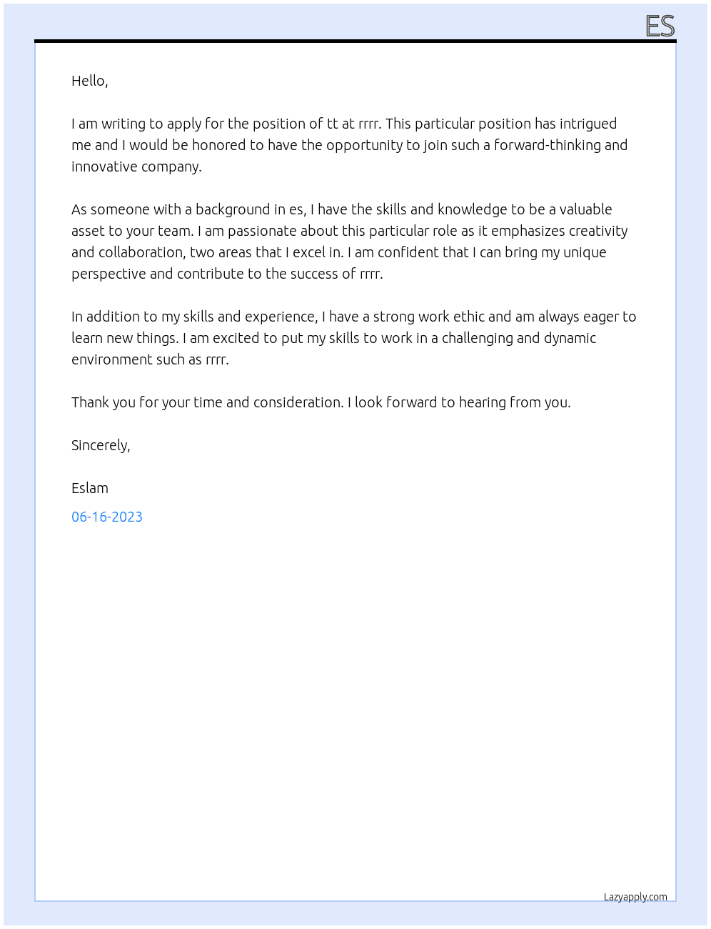 tt At rrrr Cover Letter