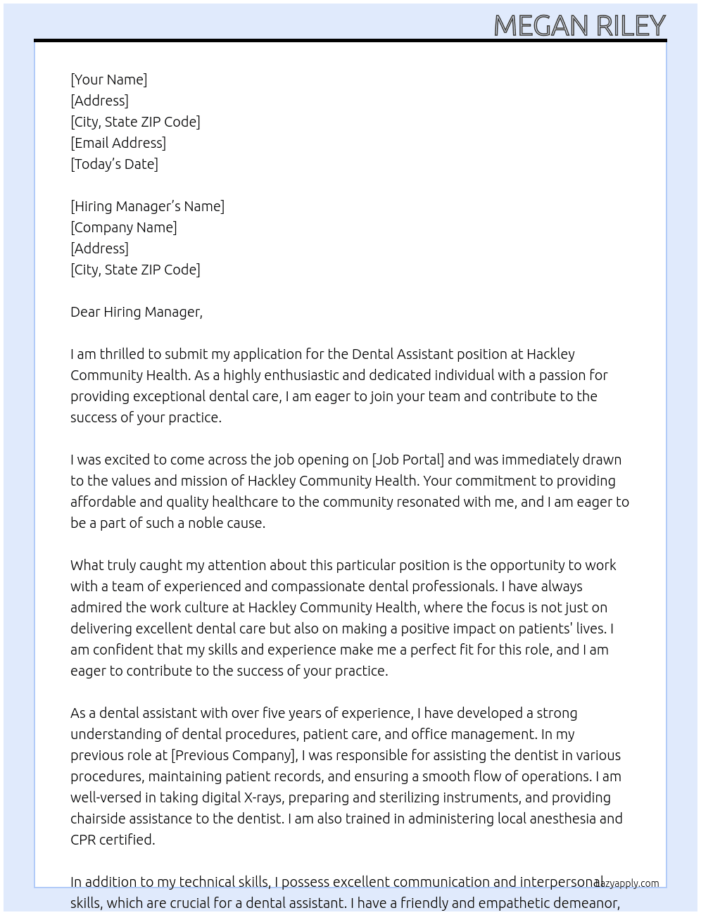 Dental Assistant  At Hackley Community Health  Cover Letter