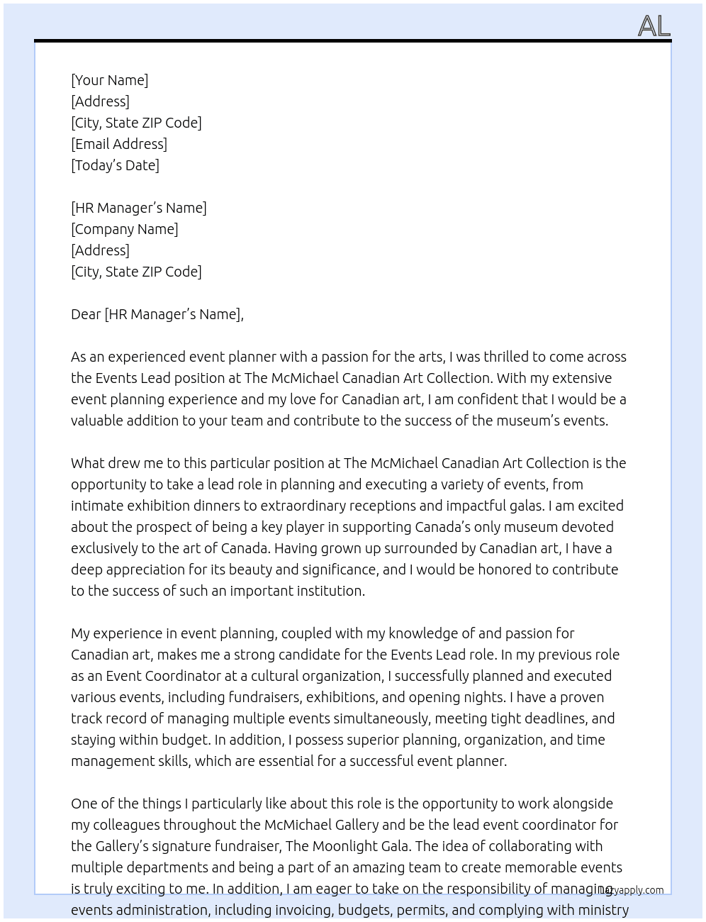 Events Lead At The McMichael Canadian Art Collection Cover Letter
