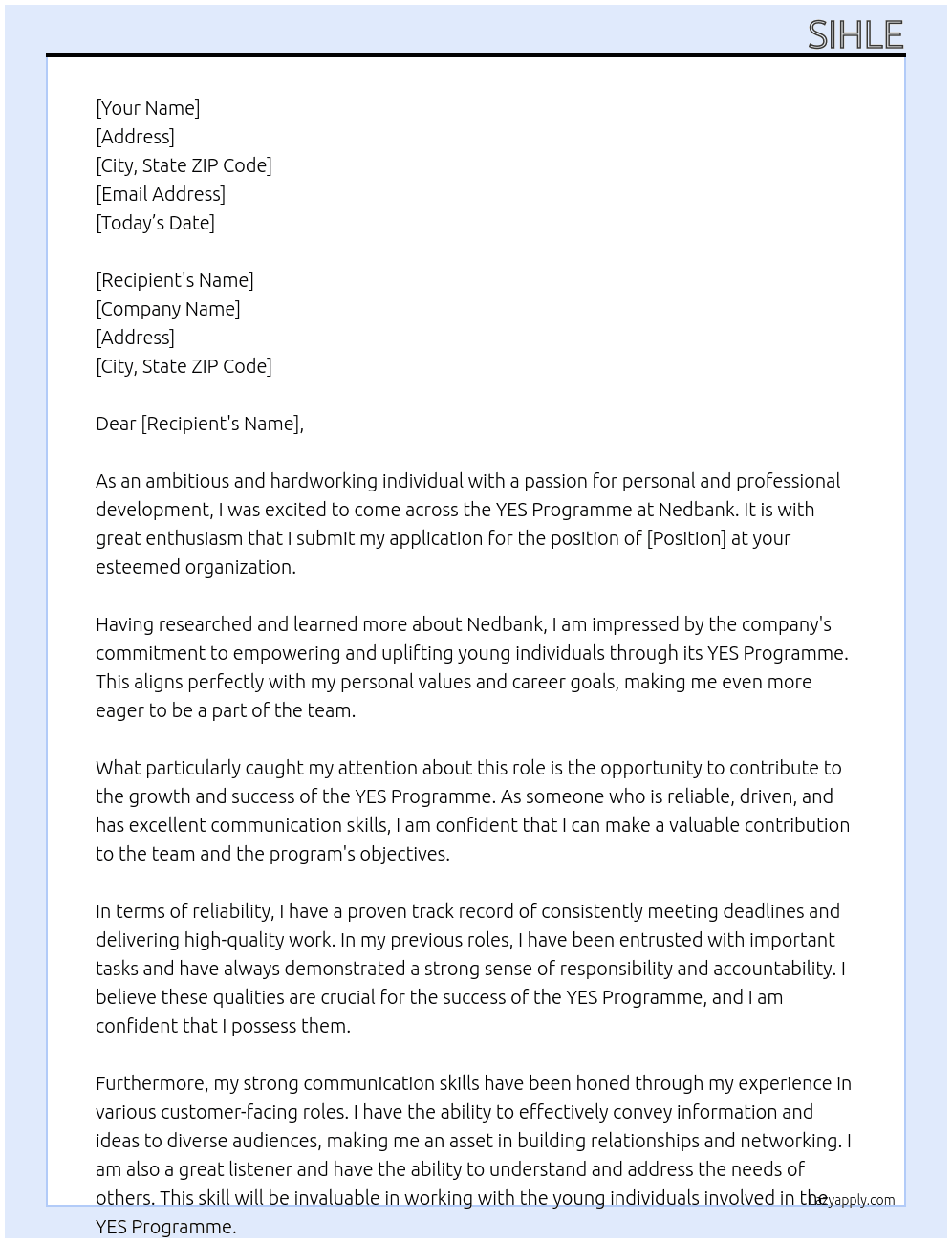 Cover letter for yes programme - LazyApply