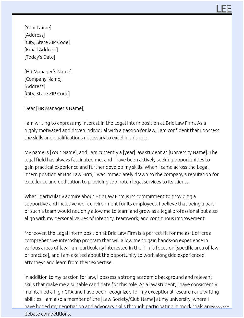 Legal Intern At Bric Law Firm Cover Letter