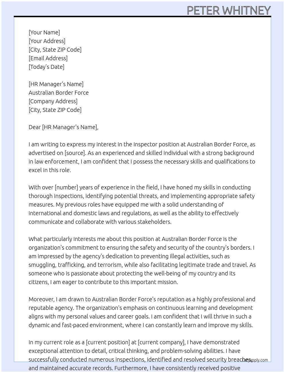 Inspector At Australian Border Force Cover Letter
