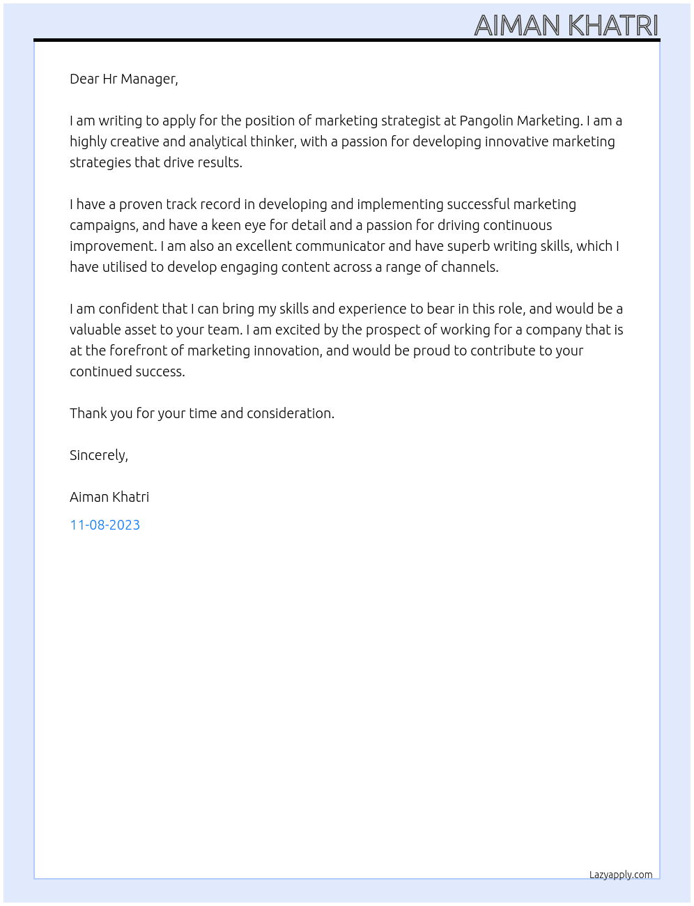 marketing strategiest At Pangolin Marketing Cover Letter