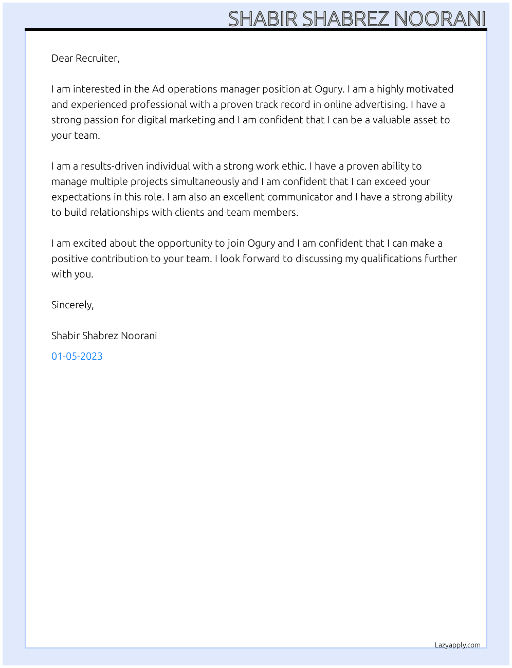 Cover letter for ad operations manager - LazyApply