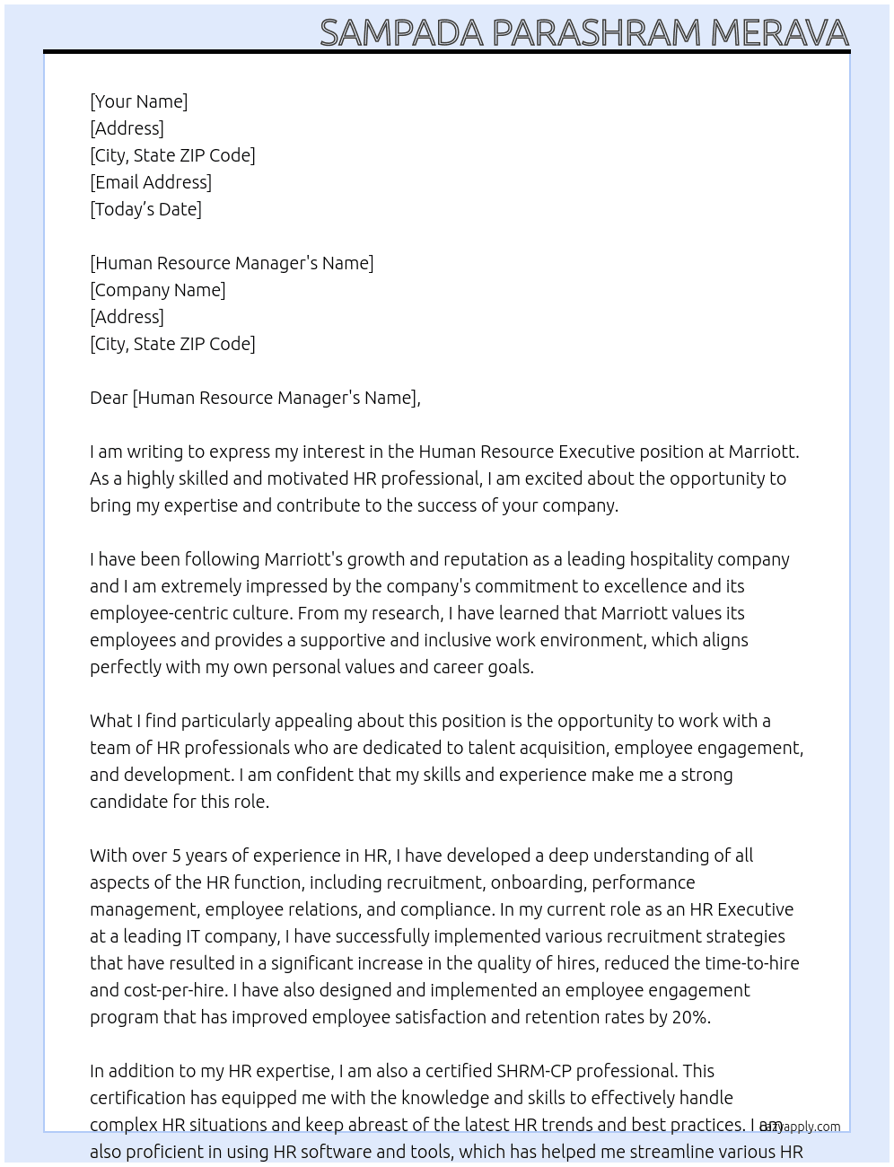 Cover letter for human resource executive - LazyApply