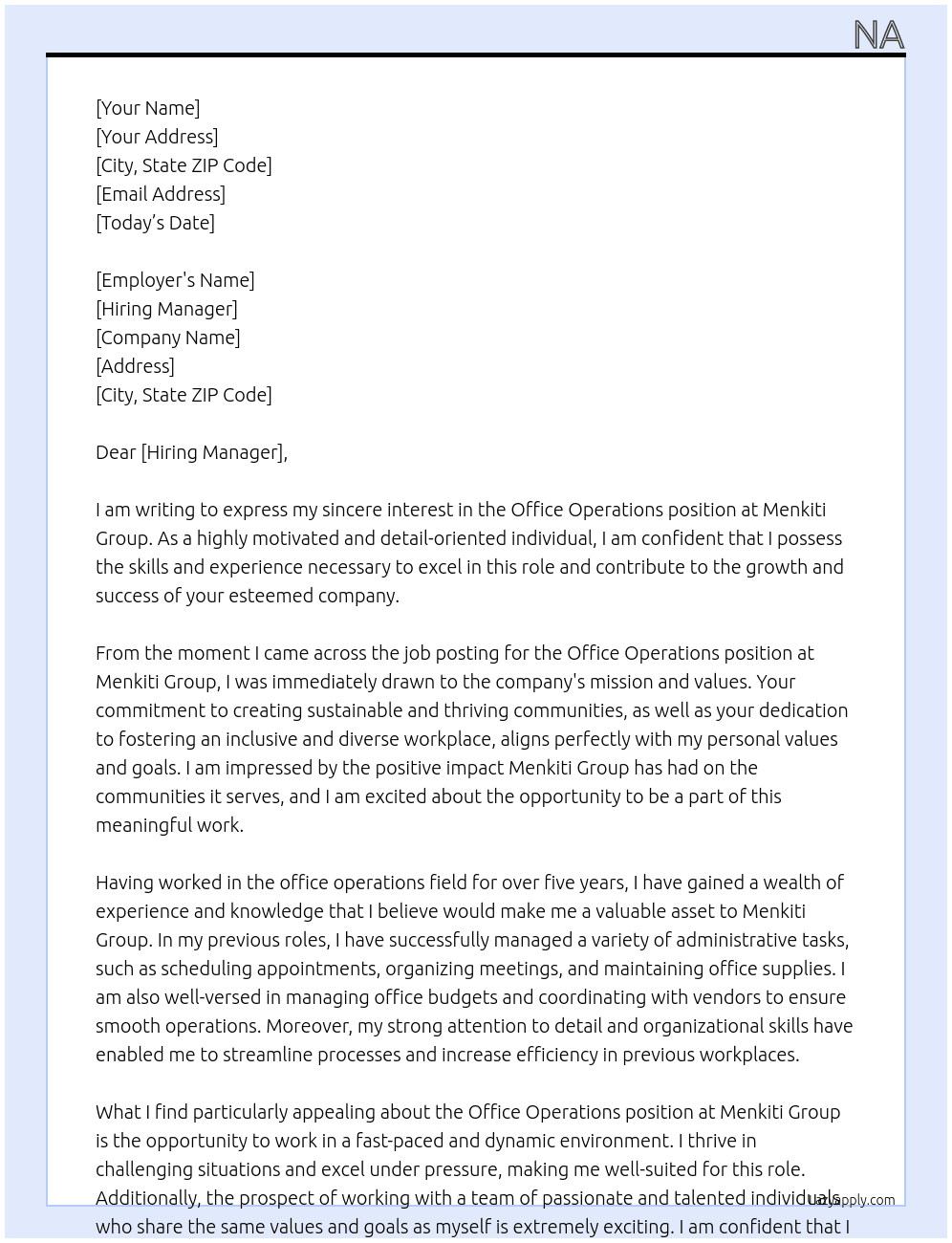 Office Operations At Menkiti Group Cover Letter