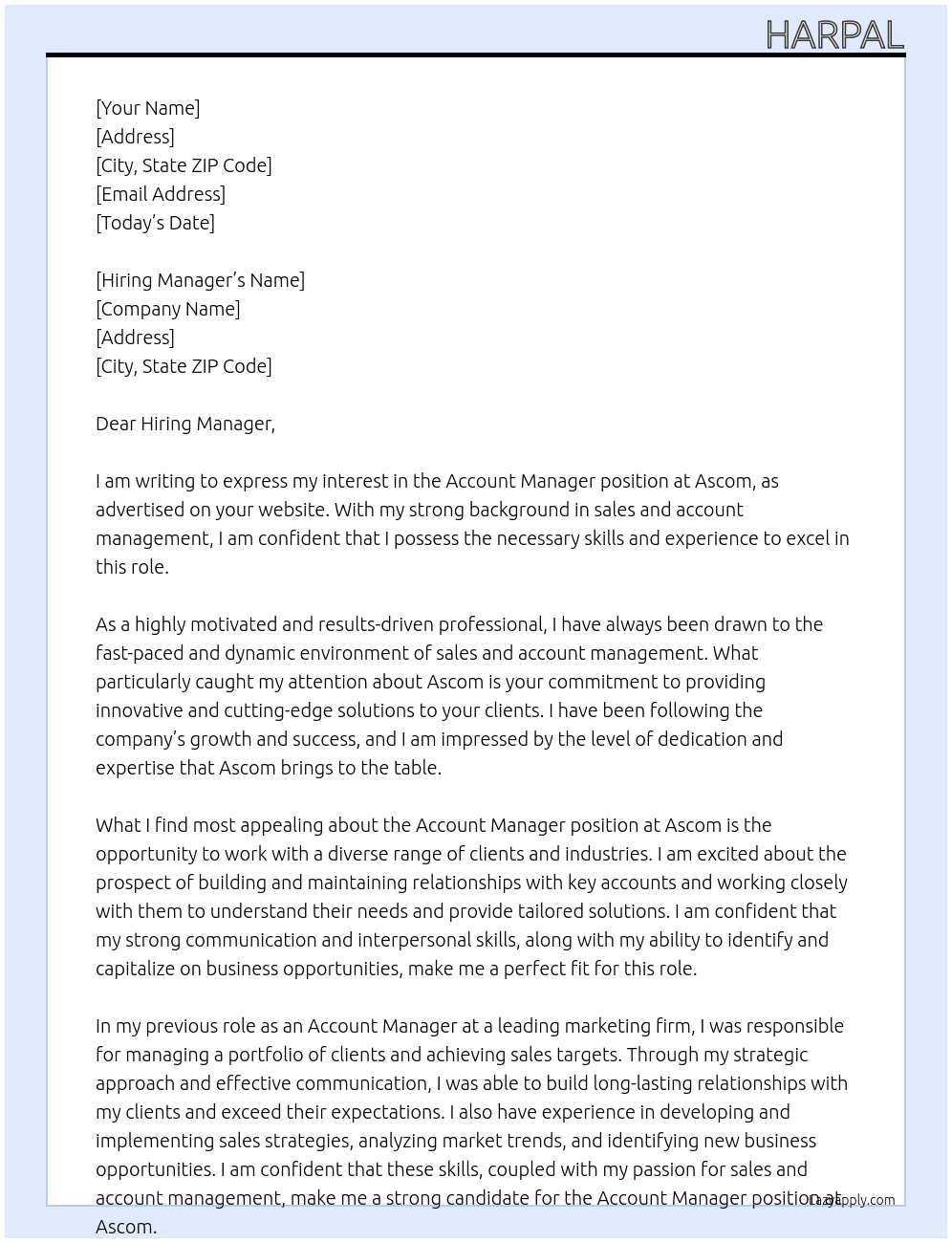 Account Manager At Ascom Cover Letter