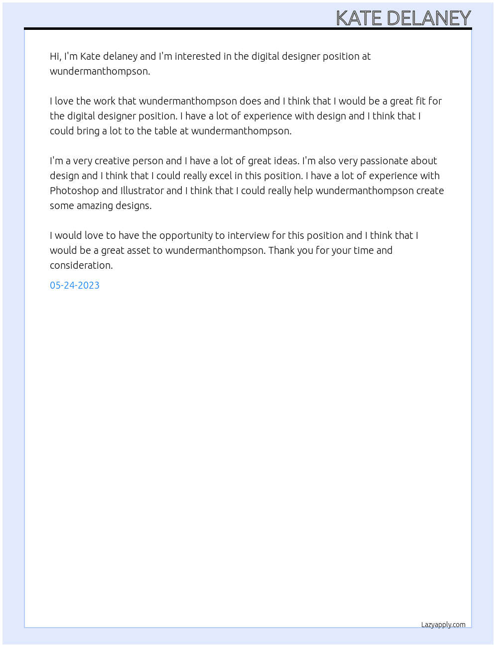 digital designer  At wundermanthompson Cover Letter