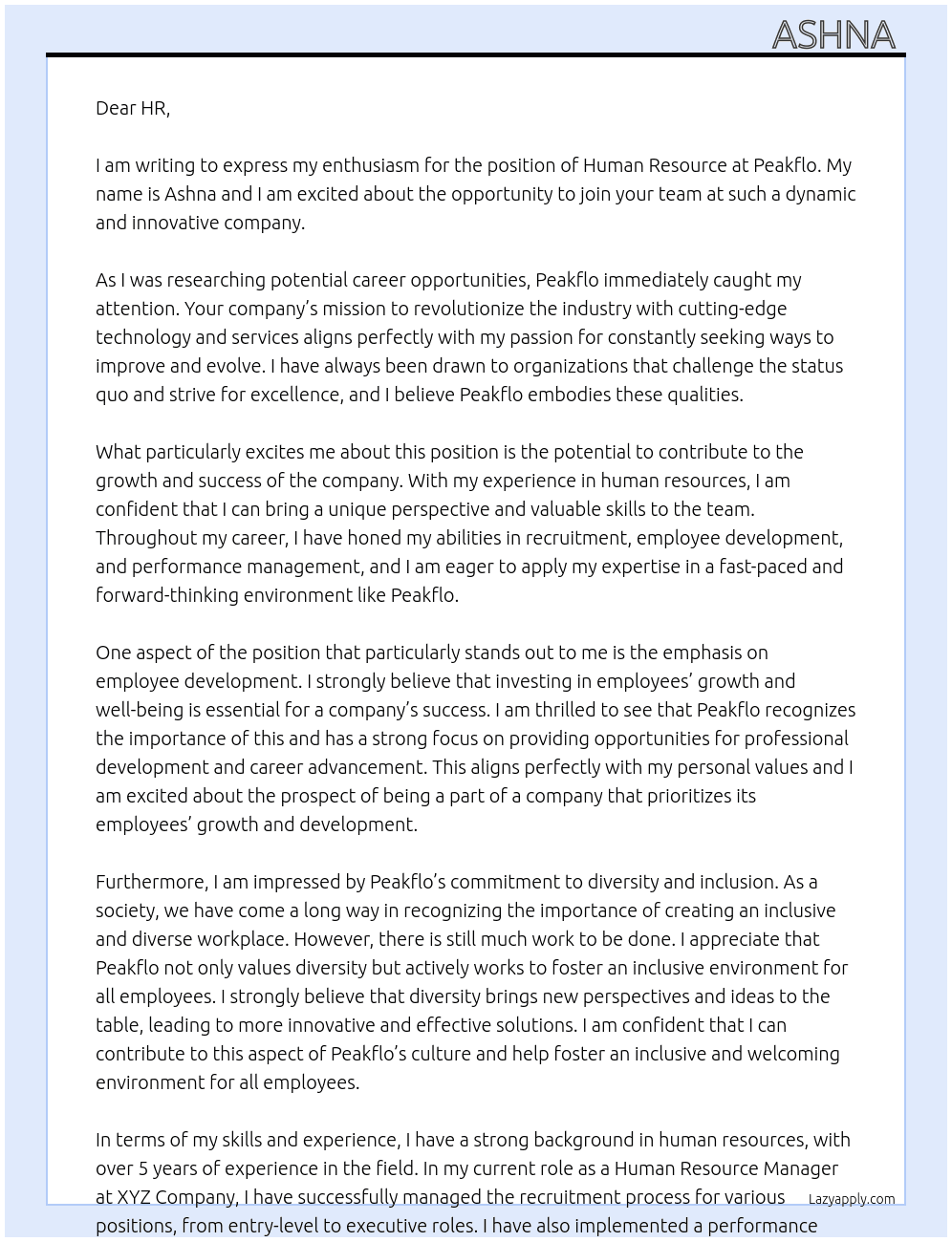human resource At Peakflo Cover Letter