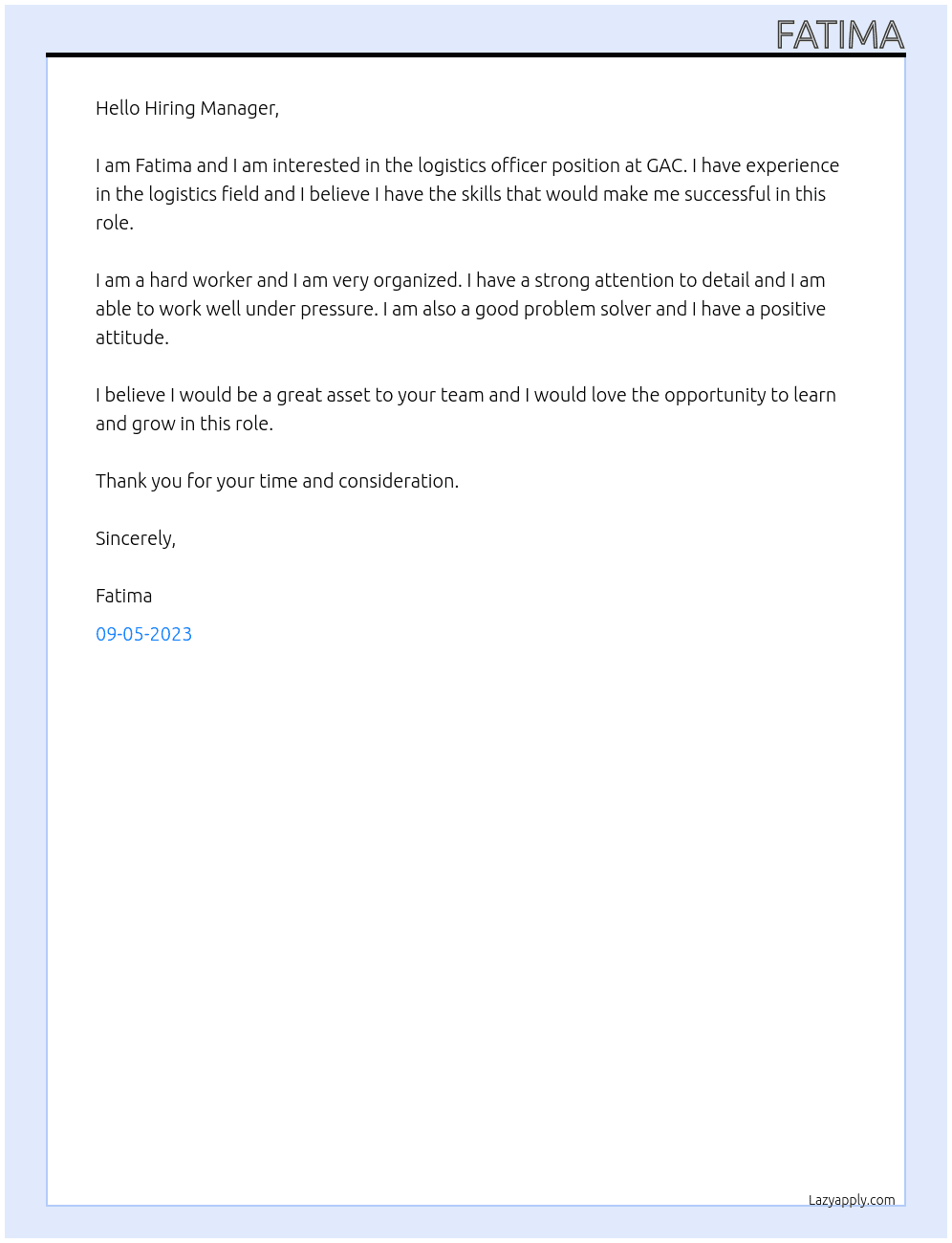 Logistics officer  At GAC Cover Letter