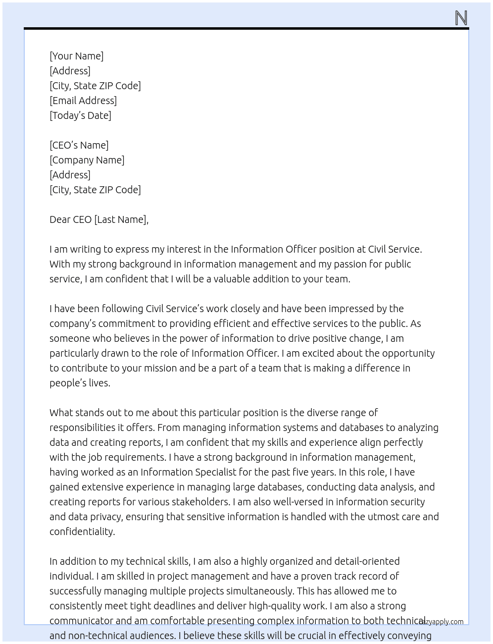 Information office  At Civil service  Cover Letter