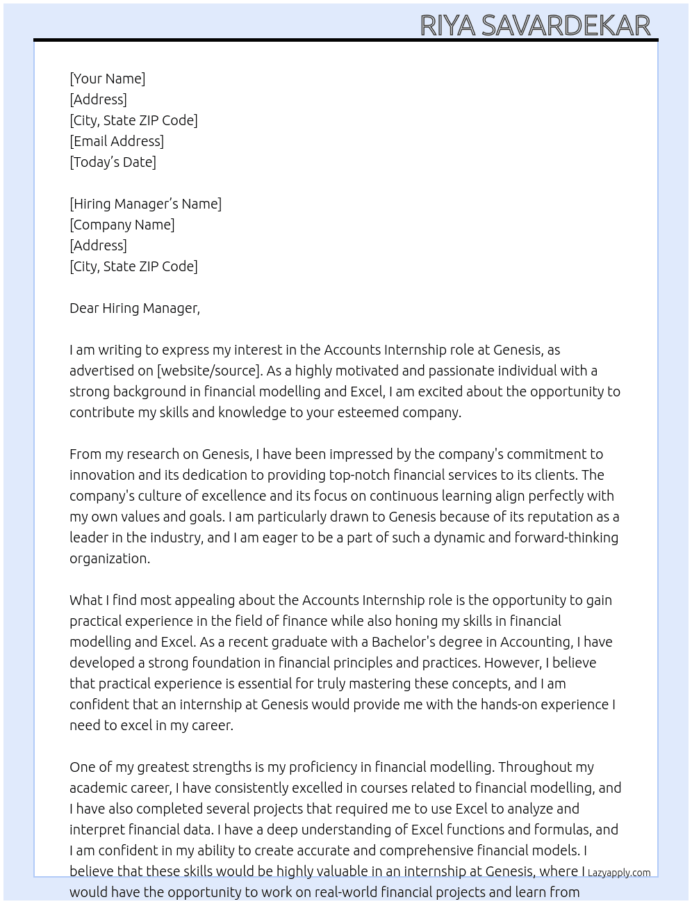 Accounts  At Genesis  Cover Letter