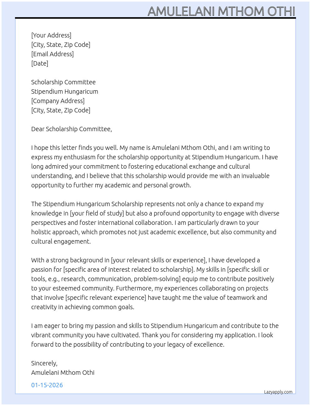 Cover letter for scholarship application - LazyApply