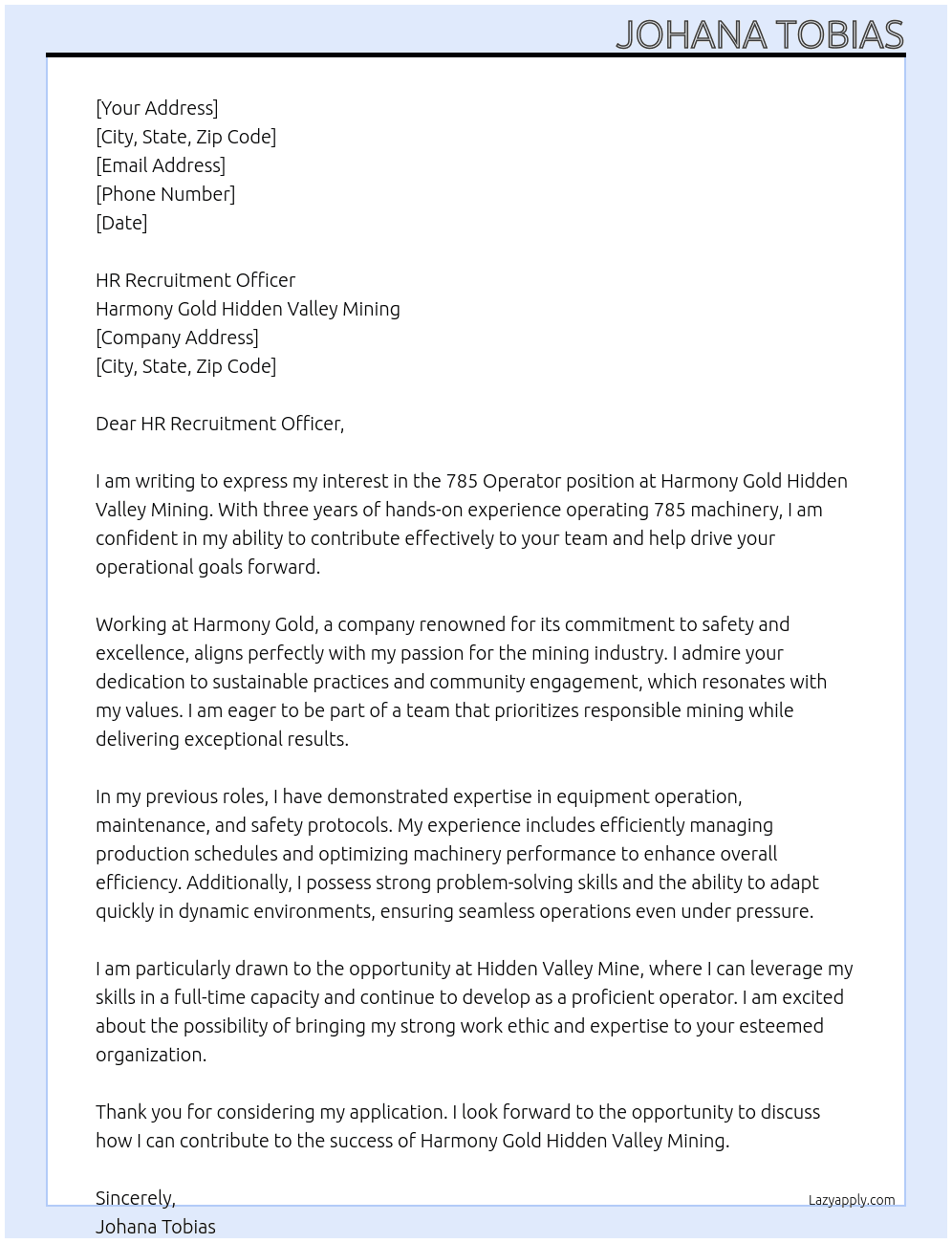 Cover letter for 785 operator - LazyApply