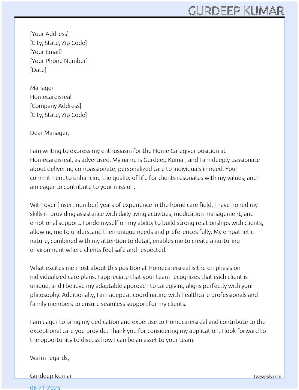 Home Ccaregiver At Homecareisreal Cover Letter