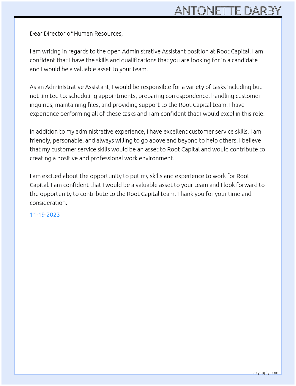 Administrative Assistant At Root Capital Cover Letter