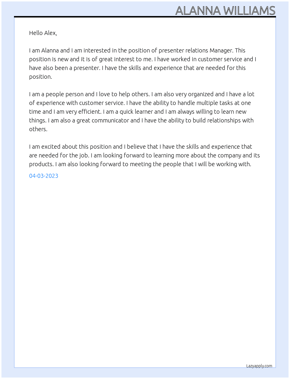 presenter relations Manager At Solution Tree Cover Letter