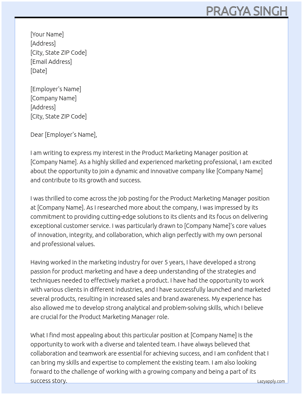 product marketing manger  At approvalmax Cover Letter