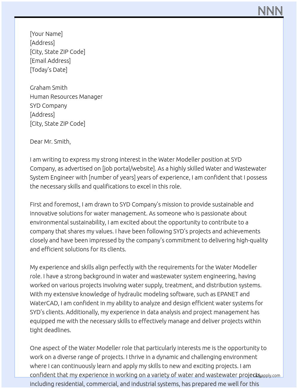 Water Modeller At SYD Cover Letter