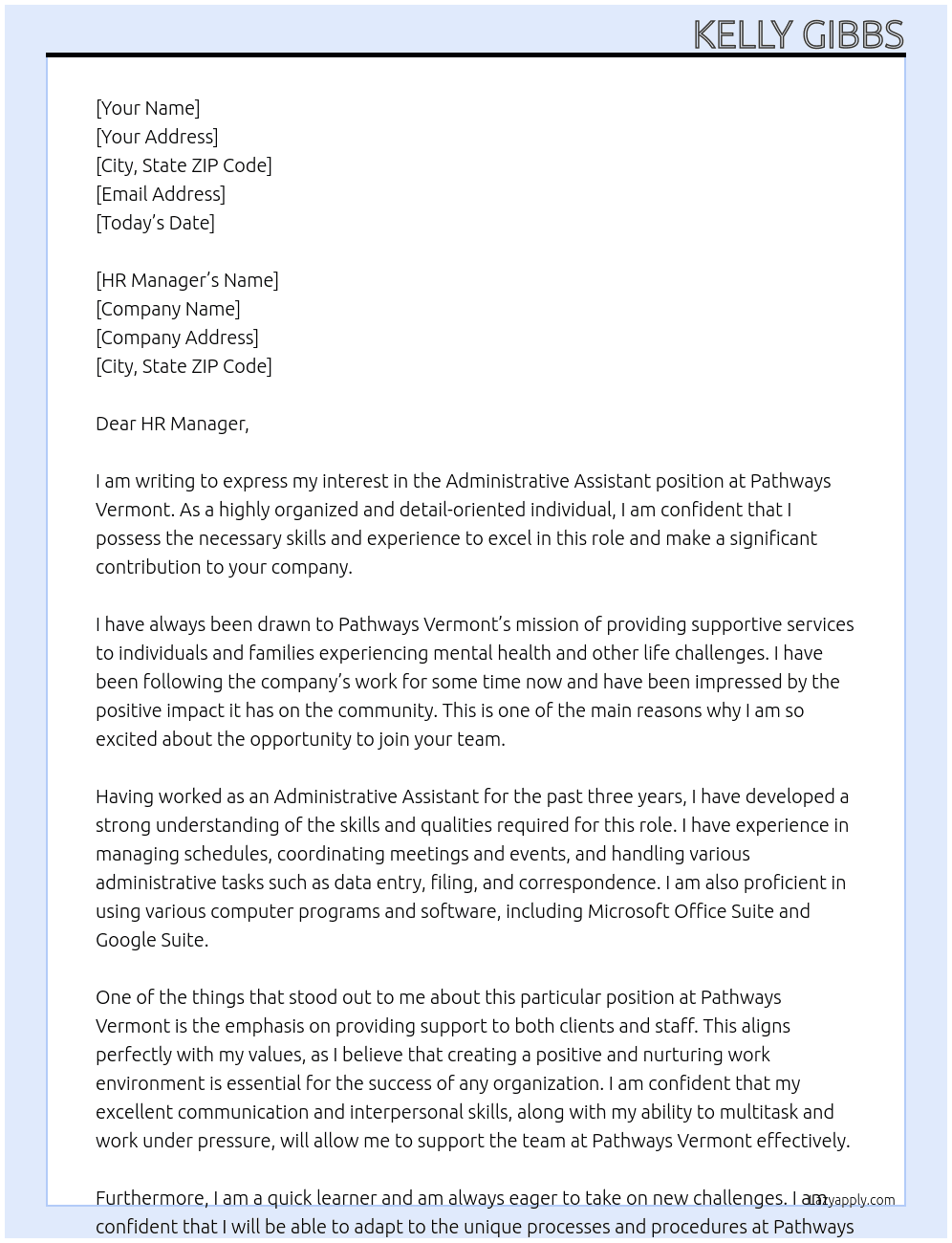 Administrative Assistant At Pathways Vermont Cover Letter