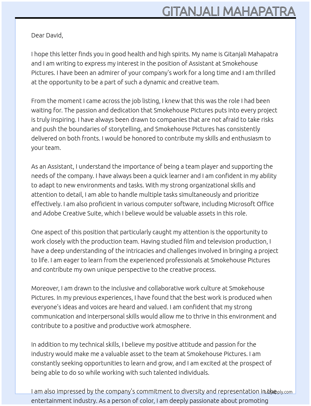 Assistant At Smokehouse Pictures Cover Letter