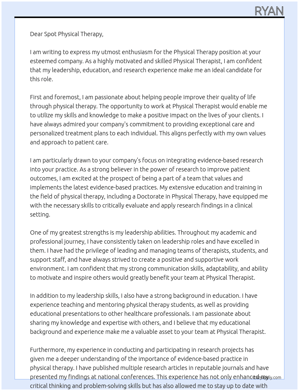 Physical Therapy At Physical therapist Cover Letter