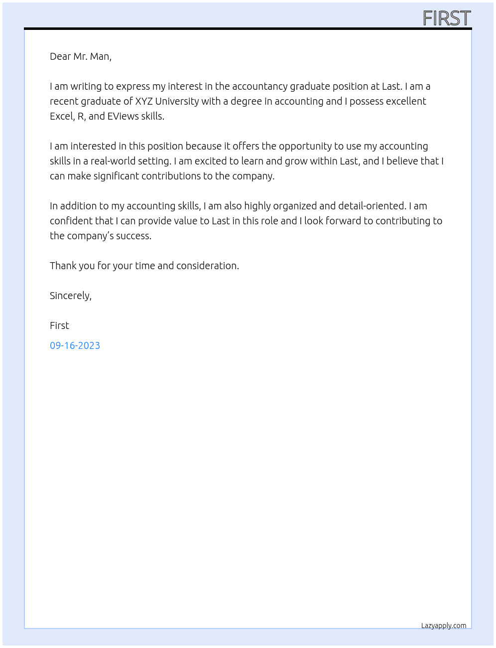 Accountancy Graduate At Last Cover Letter