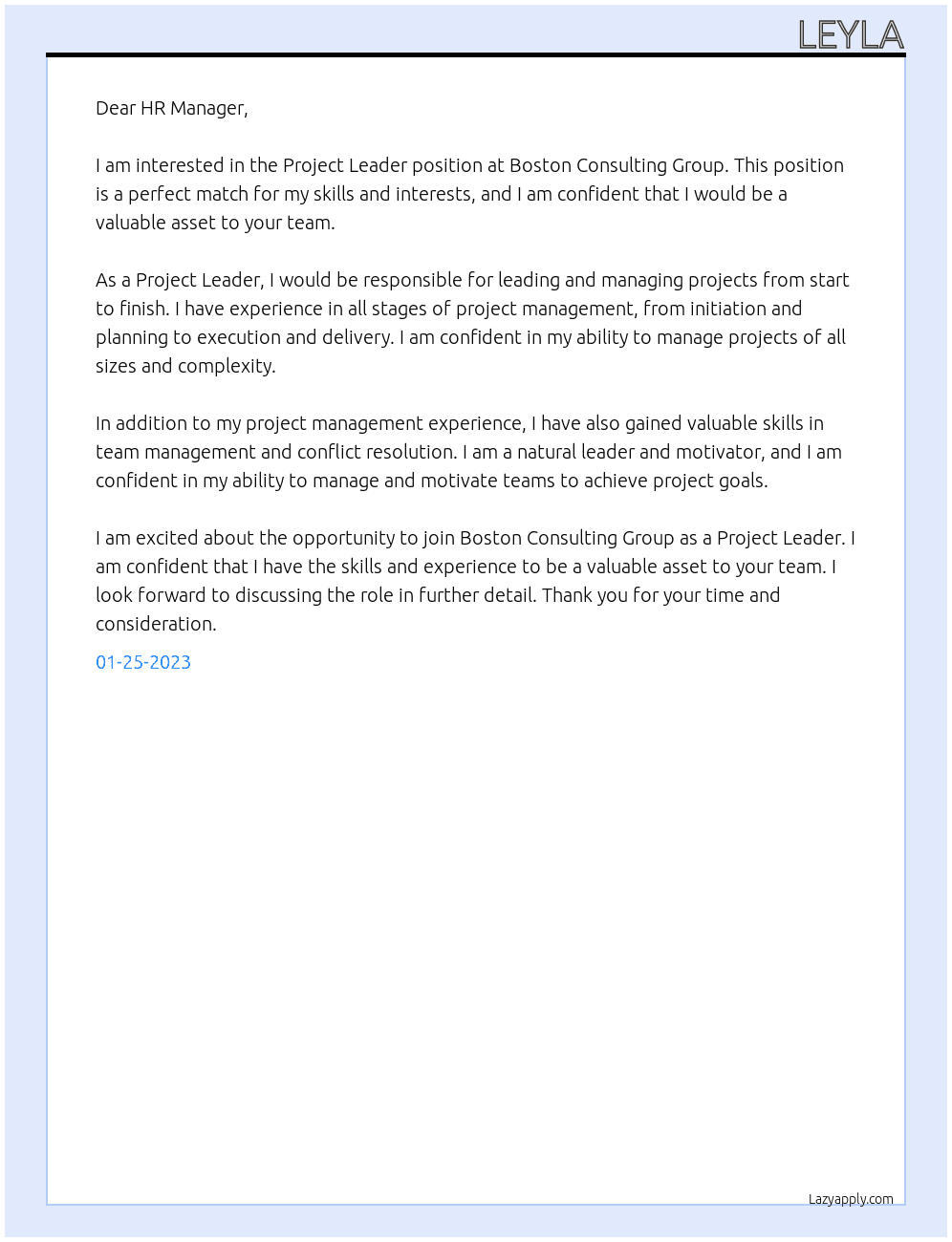 Project Leader At Boston Consulting Group Cover Letter