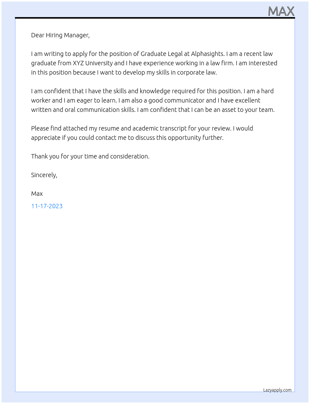 Graduate legal At Alphasights  Cover Letter