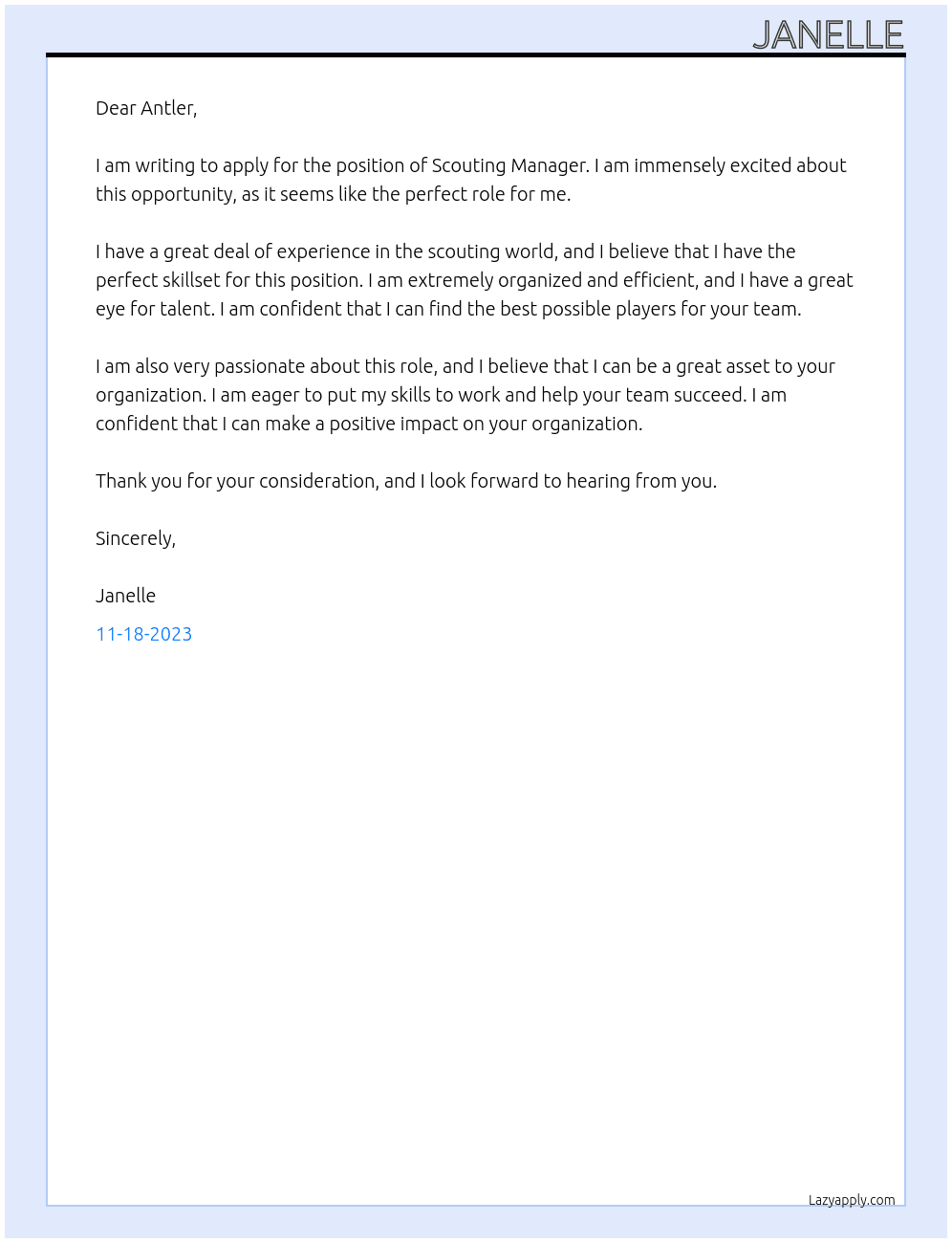 Scouting Manager At Antler Cover Letter