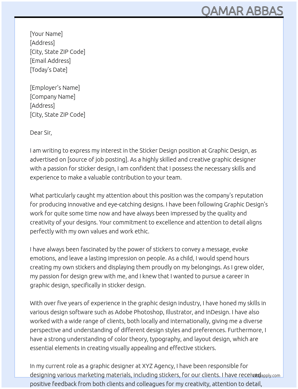 Sticker Design At Graphic Design Cover Letter