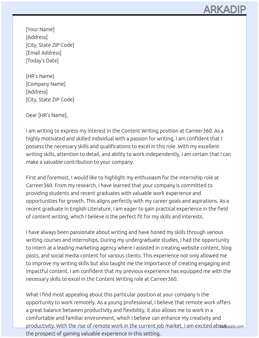 Content writing At carreer360 Cover Letter
