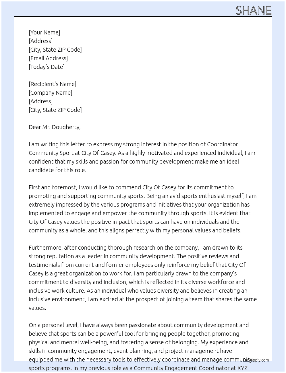 Coordinator Community Sport At City Of Casey 3.4 · 30 reviews Cover Letter