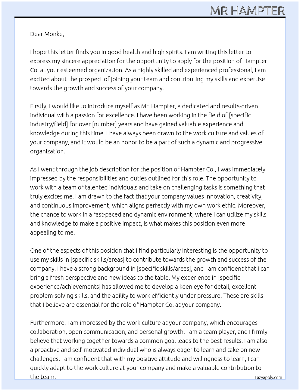 hampter co At monke Cover Letter