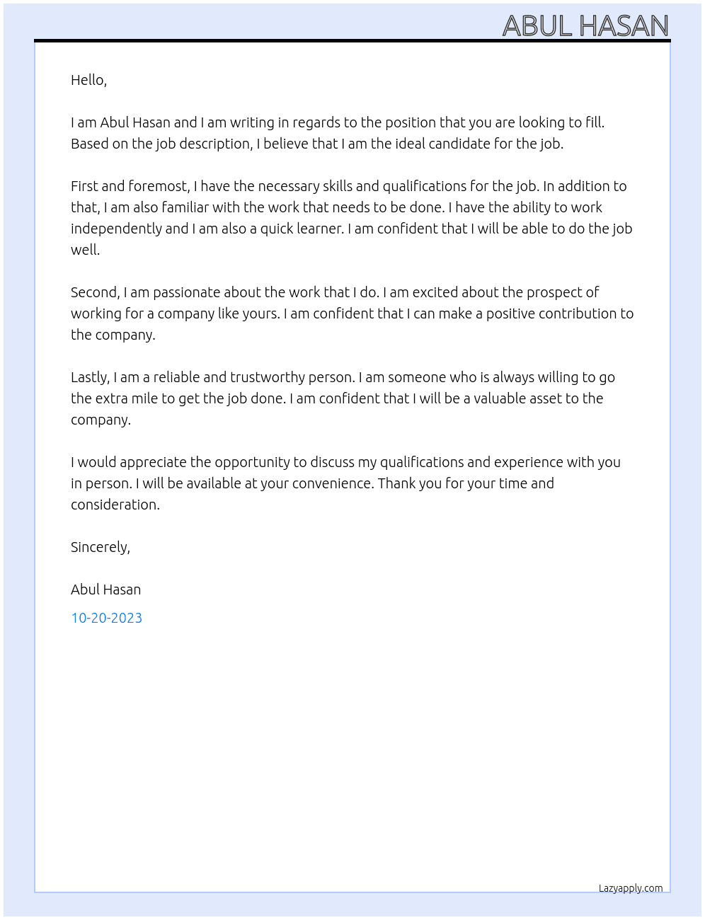 What are you looking to get done? At azim Cover Letter
