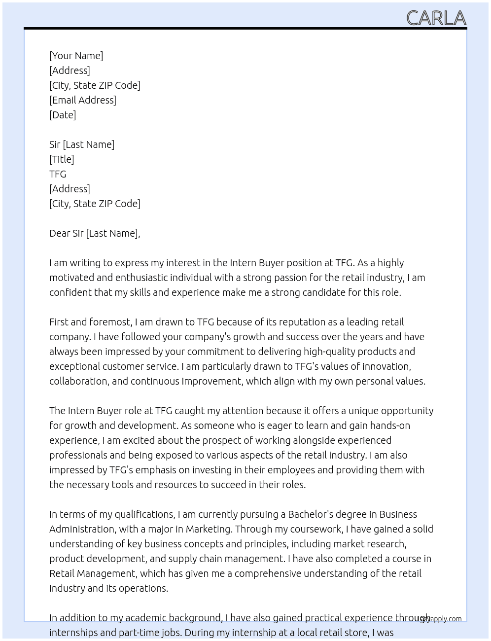 Cover letter for intern buyer - LazyApply
