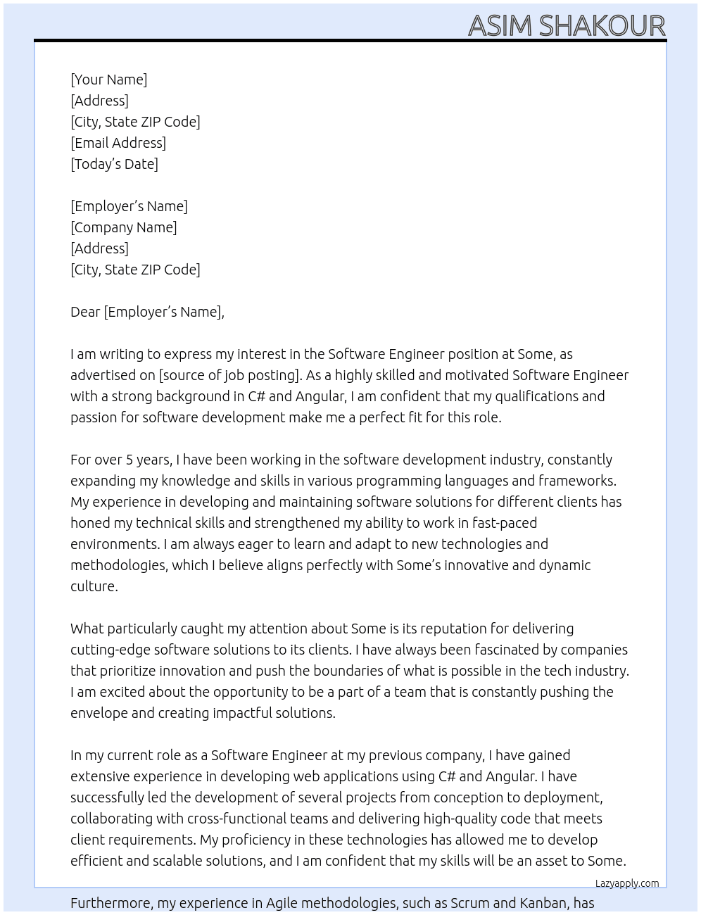Software Engineer At Some Cover Letter
